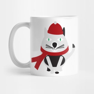 Cartoon Cat with Red Hat and Scarf Mug